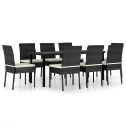 Ensemble à manger de jardin 9 pcs Résine tressée Noir 623593623593