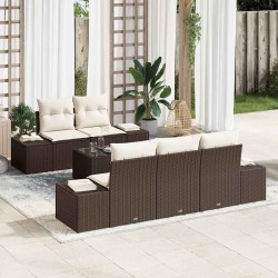 Ensemble de canapé de jardin avec coussin Marron polyrotin 623599623599