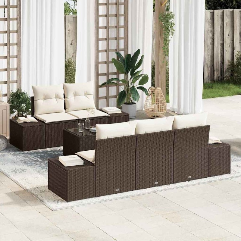 Ensemble de canapé de jardin avec coussin Marron polyrotin 623599623599