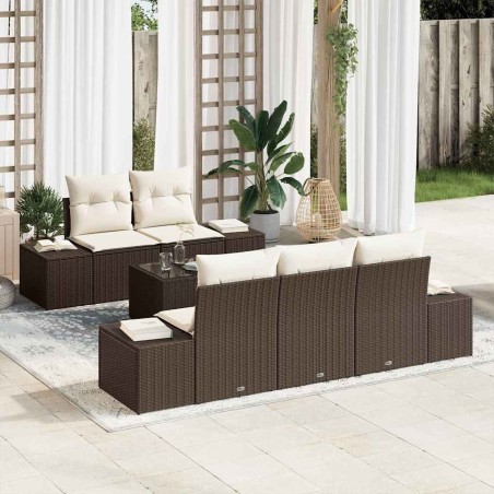 Ensemble de canapé de jardin avec coussin Marron polyrotin 623599623599