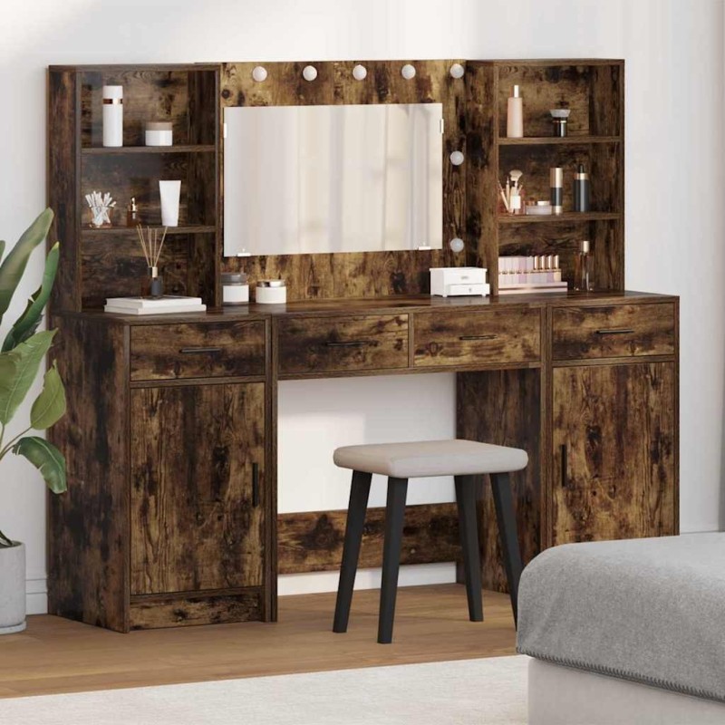 Ensemble de table de maquillage avec LED 3 pcs Chêne fumé 623601623601