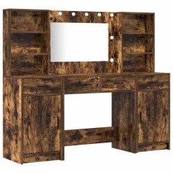 Ensemble de table de maquillage avec LED 3 pcs Chêne fumé 623601623601