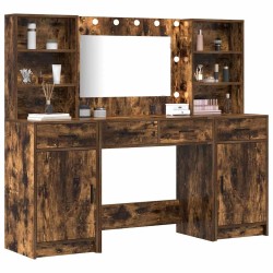 Ensemble de table de maquillage avec LED 3 pcs Chêne fumé 623601623601