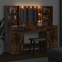 Ensemble de table de maquillage avec LED 3 pcs Chêne fumé 623601623601
