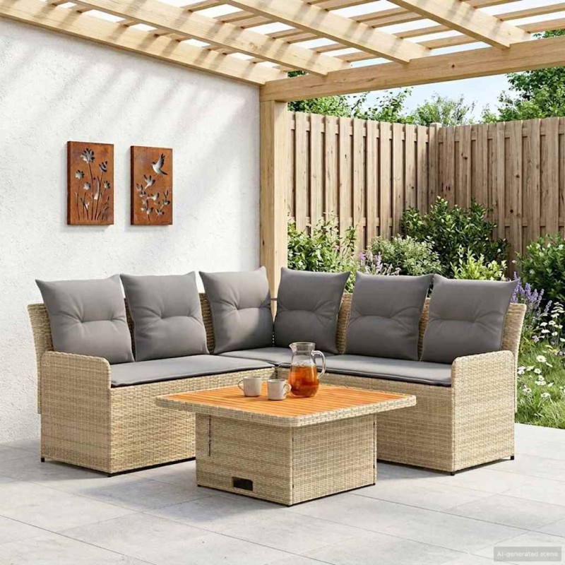 Ensembles de meubles 4 pcs Beige et Gris clair Rotin PE 623604623604