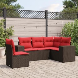 Ensemble de canapé de jardin 5 pcs avec coussins marron résine tressée 623609623609