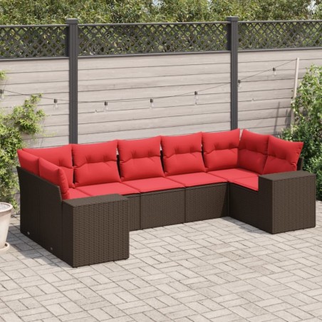 Ensemble de canapé de jardin 7 pcs avec coussins marron résine tressée 623616623616
