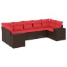 Ensemble de canapé de jardin 7 pcs avec coussins marron résine tressée 623616623616