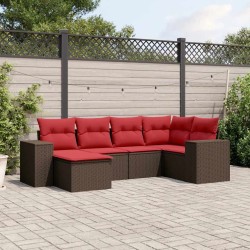 Ensemble de canapé de jardin 6 pcs avec coussins marron résine tressée 623617623617