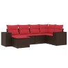 Ensemble de canapé de jardin 6 pcs avec coussins marron résine tressée 623617623617