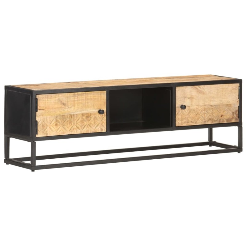 Meuble TV avec porte sculptée 130x30x40cm Bois de manguier brut 623644623644
