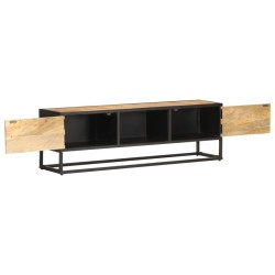 Meuble TV avec porte sculptée 130x30x40cm Bois de manguier brut 623644623644