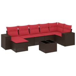 Ensemble de canapé de jardin 8 pcs avec coussins marron résine tressée 623645623645
