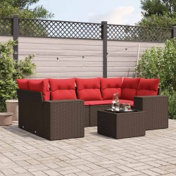 Ensemble de canapé de jardin 7 pcs avec coussins marron résine tressée 623646623646