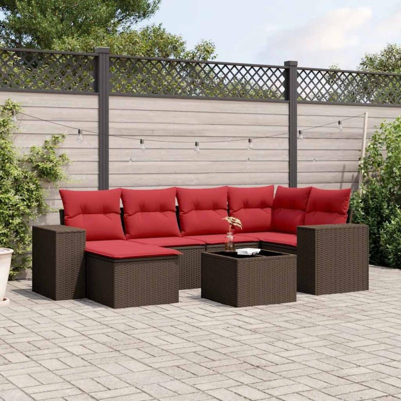 Ensemble de canapé de jardin 7 pcs avec coussins marron résine tressée 623648623648
