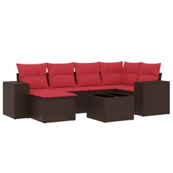 Ensemble de canapé de jardin 7 pcs avec coussins marron résine tressée 623648623648