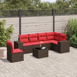 Ensemble de canapé de jardin 7 pcs avec coussins marron résine tressée 623658623658