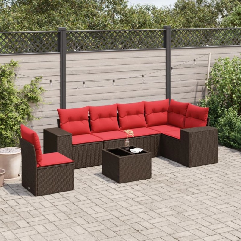 Ensemble de canapé de jardin 7 pcs avec coussins marron résine tressée 623658623658