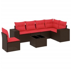 Ensemble de canapé de jardin 7 pcs avec coussins marron résine tressée 623658623658