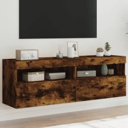 Meubles TV muraux et lumières LED 2pcs chêne fumé 60x30x40 cm 623697623697