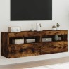 Meubles TV muraux et lumières LED 2pcs chêne fumé 60x30x40 cm 623697623697