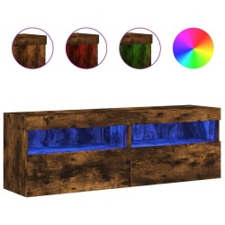 Meubles TV muraux et lumières LED 2pcs chêne fumé 60x30x40 cm 623697623697