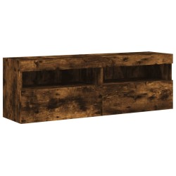 Meubles TV muraux et lumières LED 2pcs chêne fumé 60x30x40 cm 623697623697