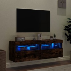 Meubles TV muraux et lumières LED 2pcs chêne fumé 60x30x40 cm 623697623697