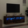 Meubles TV muraux et lumières LED 2pcs chêne fumé 60x30x40 cm 623697623697