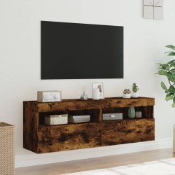 Meubles TV muraux et lumières LED 2pcs chêne fumé 60x30x40 cm 623697623697