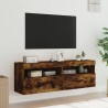 Meubles TV muraux et lumières LED 2pcs chêne fumé 60x30x40 cm 623697623697