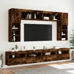 Meubles TV muraux et lumières LED 2pcs chêne fumé 60x30x40 cm 623697623697