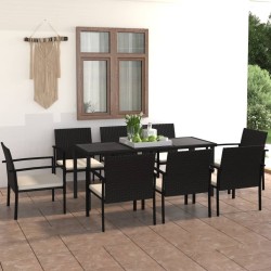 Ensemble à manger de jardin 9 pcs Résine tressée Noir 623702623702