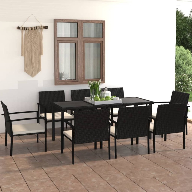 Ensemble à manger de jardin 9 pcs Résine tressée Noir 623702623702