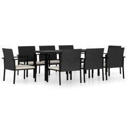 Ensemble à manger de jardin 9 pcs Résine tressée Noir 623702623702
