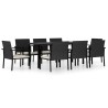 Ensemble à manger de jardin 9 pcs Résine tressée Noir 623702623702