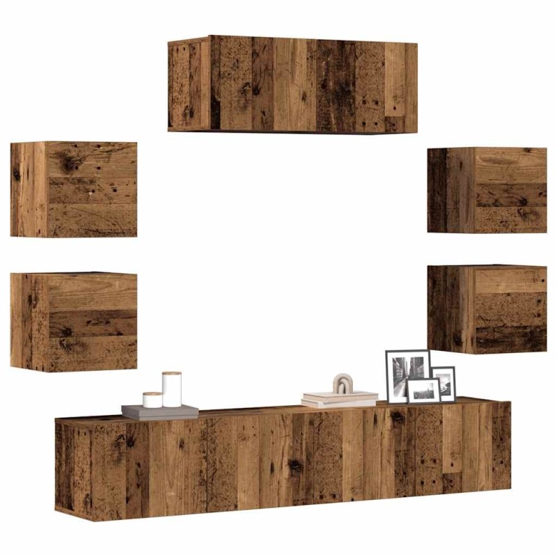 Ensemble de meuble TV mural 7 pcs vieux bois bois d'ingénierie 623711623711
