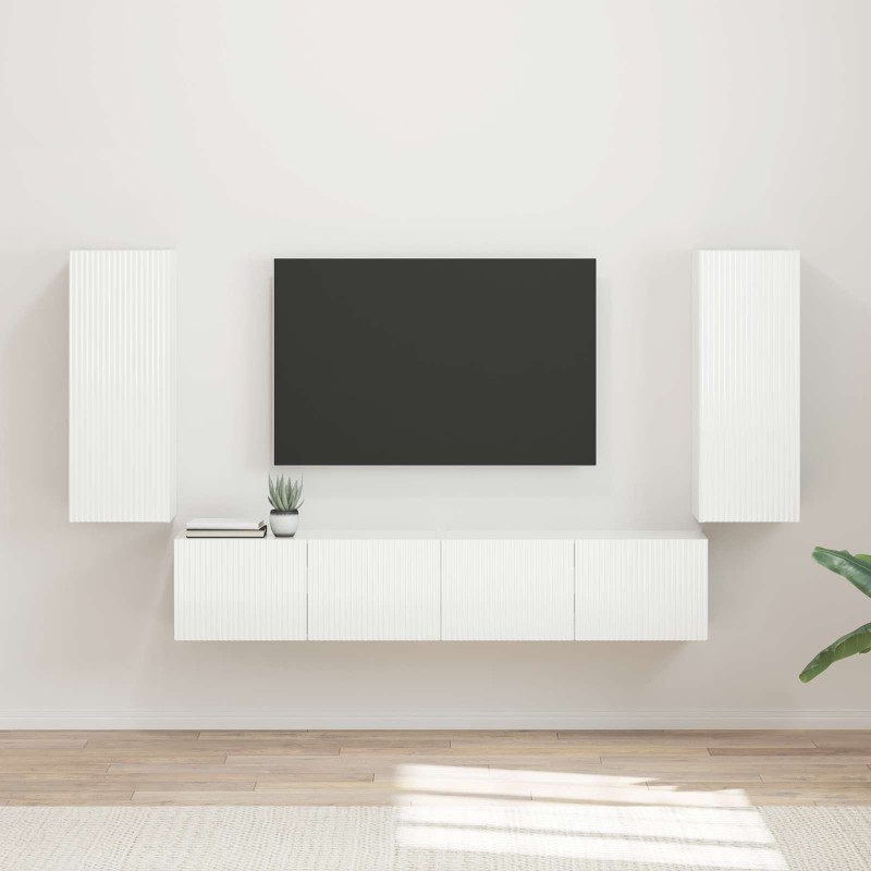 Ensemble de meuble TV mural Montage mural 4 pcs Blanc brillant 623717623717