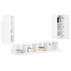 Ensemble de meuble TV mural Montage mural 4 pcs Blanc brillant 623717623717