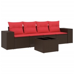 Ensemble de canapé de jardin 5 pcs avec coussins marron résine tressée 623729623729