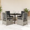 Ensemble à manger de jardin 5 pcs coussins gris résine tressée 623731623731