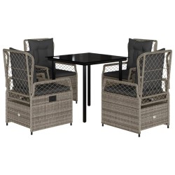 Ensemble à manger de jardin 5 pcs coussins gris résine tressée 623731623731