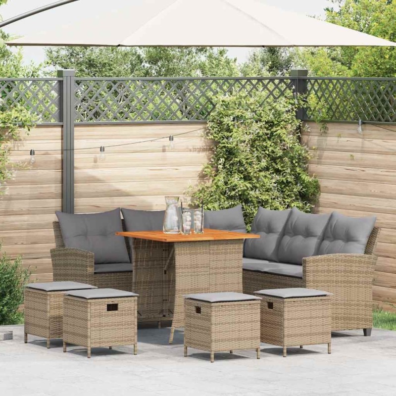Ensemble de canapé de jardin 6 pcs avec coussins en forme de L beige résine tressée 623733623733