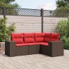 Ensemble de canapé de jardin 4 pcs avec coussins marron résine tressée 623743623743