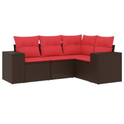 Ensemble de canapé de jardin 4 pcs avec coussins marron résine tressée 623743623743