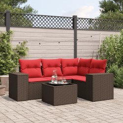 Ensemble de canapé de jardin 5 pcs avec coussins marron résine tressée 623765623765