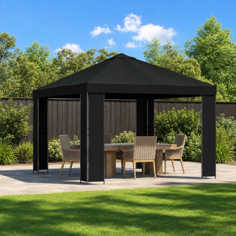 Pavillon 3 x 3 m Noir Polyester et Acier 190 gsm 623776623776