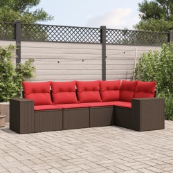 Ensemble de canapé de jardin 5 pcs avec coussins marron résine tressée 623781623781