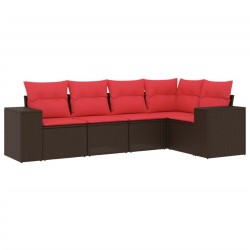Ensemble de canapé de jardin 5 pcs avec coussins marron résine tressée 623781623781