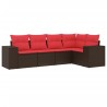 Ensemble de canapé de jardin 5 pcs avec coussins marron résine tressée 623781623781